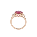 Princess Cut Ruby with Round White Moissanite Stones Yellow Gold Ring