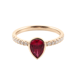 Pear Cut Ruby Bezel Yellow Gold
