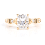 Radiant Cut Moissanite with Round Accent Stones and Hidden Halo Milgrain Yellow Gold Ring
