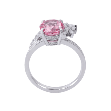 Round Cut Pink Sapphire with Marquise Cut White Moissanite Pave White Gold Ring