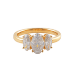 Oval Cut Moissanite with Oval Side Stones Yellow Gold Ring