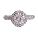 Round Brilliant Cut Diamond with Halo and Hidden Halo, Pave Band White Gold Ring