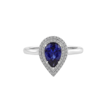 Pear Cut Blue Sapphire Gemstone Double Halo White Gold Ring