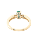 Emerald Cut Green Emerald Gemstone with Round White Accent Moissanite Stones Yellow Gold Ring