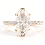 Oval Cut Moissanite Hidden Halo Pave Yellow Gold Ring