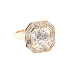 Asscher Cut Moissanite Emerald Halo Yellow Gold Ring
