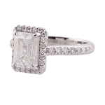 Emerald Cut Moissanite Halo Pave White Gold Ring