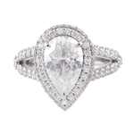 Pear Cut Moissanite Halo with Split Pavé Platinum Ring