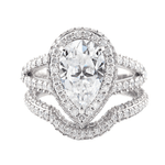 Pear Cut Moissanite Halo with Split Pavé Platinum Ring with Pavé Platinum Band Set