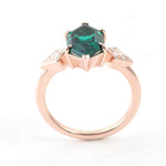 Hexagon Green Emerald with White Moissanite Side Stones Yellow Gold Ring