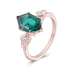 Hexagon Green Emerald with White Moissanite Side Stones Yellow Gold Ring